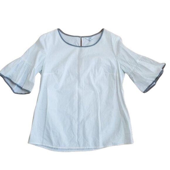 Crown & Ivy Womens Bell Sleeve Striped Trim Blouse S Cotton White - Picture 1 of 4